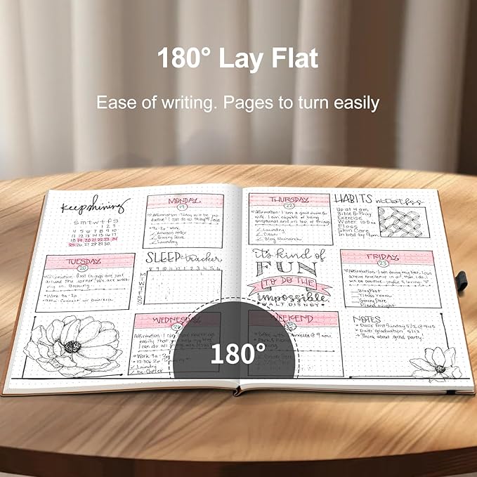 AHGXG Bullet Dotted Journal - 320 Pages Dot Grid Notebook B5 Large Journal, 7.6'' X 10'', 100gsm Thick Dotted Paper, Leather Softcover, with Journal Stencils, Inner Pocket - Yellow-DeskLoop Office