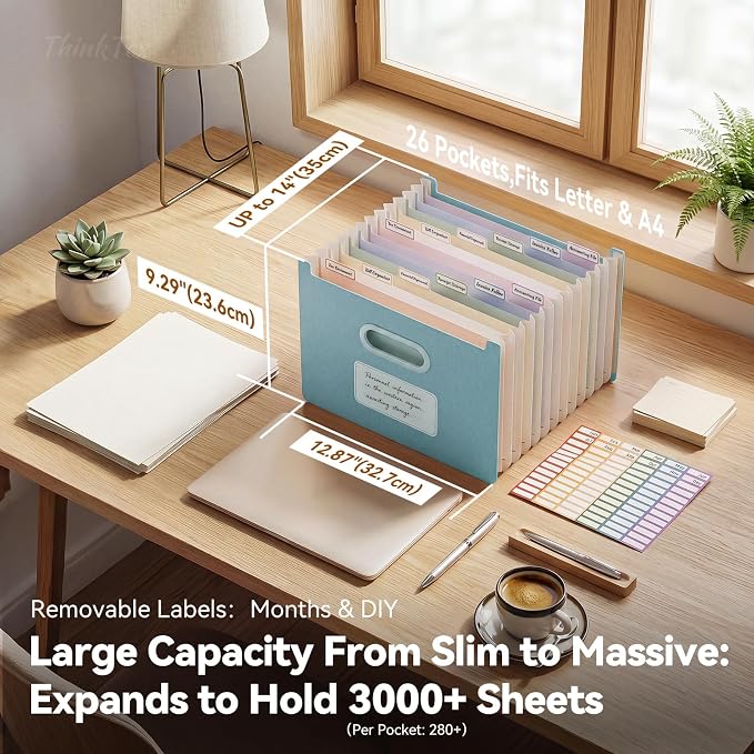 ThinkTex 12-Pocket Accordion File Organizer, Upright Open Top, Monthly Tabs - Image 2