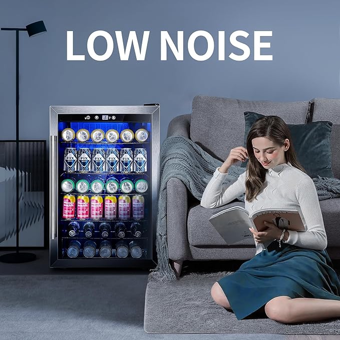 Antarctic Star Beverage Refrigerator,145 Can Mini Fridge,Freestanding wine cooler for Soda Beer or Wine,Glass Door, Small Drink Dispenser Machine, Touch Screen for Home Office or Bar, 4.5 cu.ft-DeskLoop Office