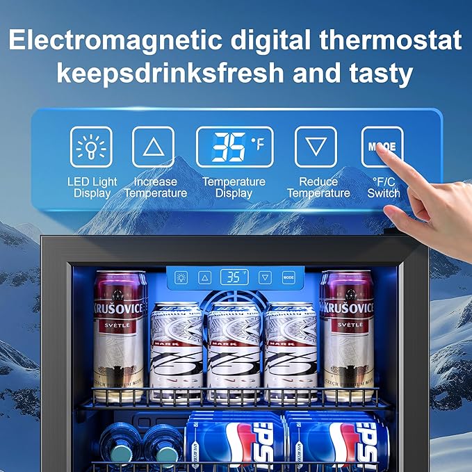 Beverage Refrigerator Cooler, 120 Can Drink Fridge with Glass Door for Soda Beer or Wine, Digital Temperature Control, Mini Fridge for Bedroom, Bar, Office (Black, 3.23 Cu.Ft)-DeskLoop Office