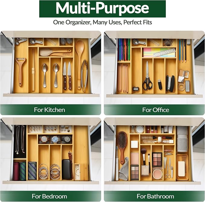 DAVIDOK Expandable Bamboo Drawer Organizer - Image 2