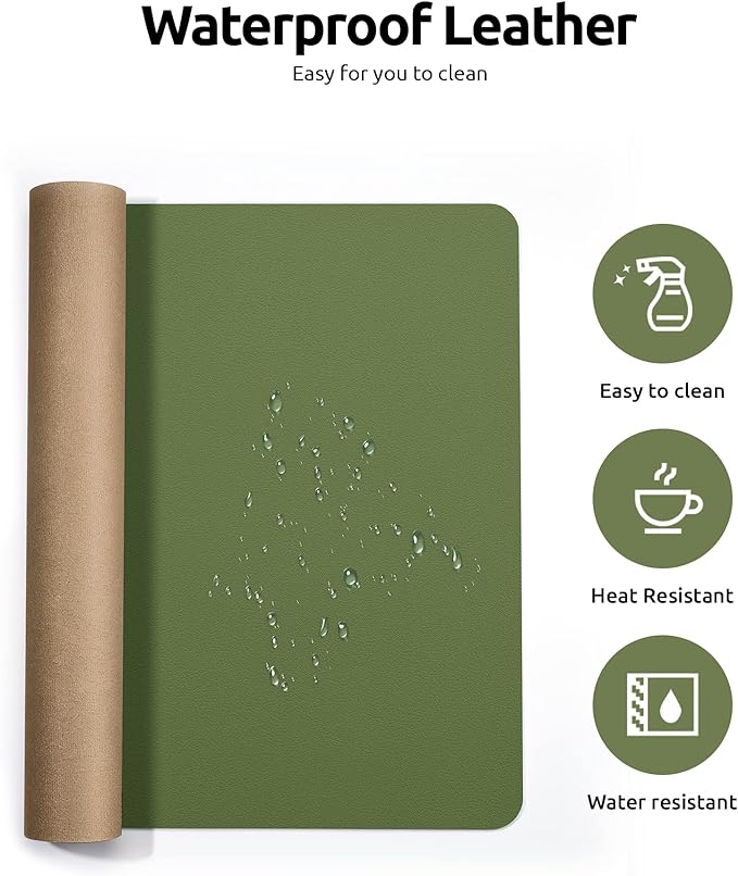YSAGi Leather Desk Protector, Office Mat, Large Mouse Mat, Non-Slip PU Leather Blotter, Laptop Pad, Waterproof Writing Pad for Office and Home (Green, 35.4" x 17")-DeskLoop Office
