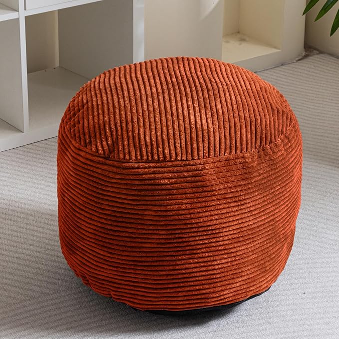HIGOGOGO Round Stuffed Pouf Ottoman, Corduroy Poufs - Image 6