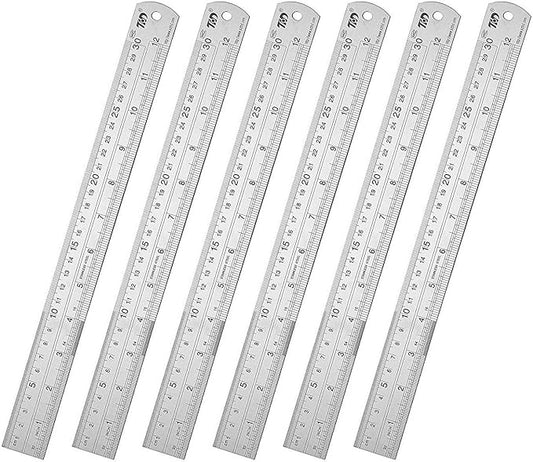 ZZTX Classic 12 Inch Stainless Steel Ruler Set of 6, Heavy Duty, Straight Edge, Non-Bendable, Rust & Corrosion Resistant