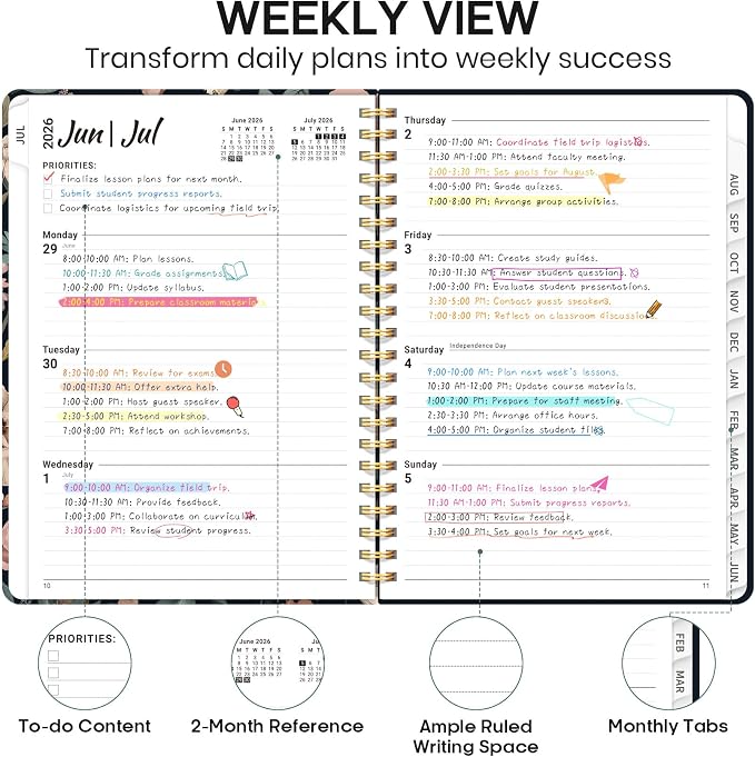 Academic Planner 2026-2027, Weekly and Monthly Calendar Book, July 2026 – June - Image 3
