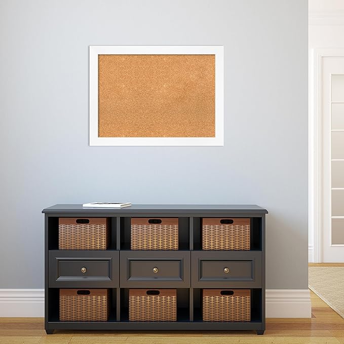 Amanti Art Natural Cork Board for Wall, 23x31 Vision Board with White Frame, Medium Corkboard Office Decor for Home Organization, Modern Corkboard Pinboard to Display Items for Home Organization in-DeskLoop Office