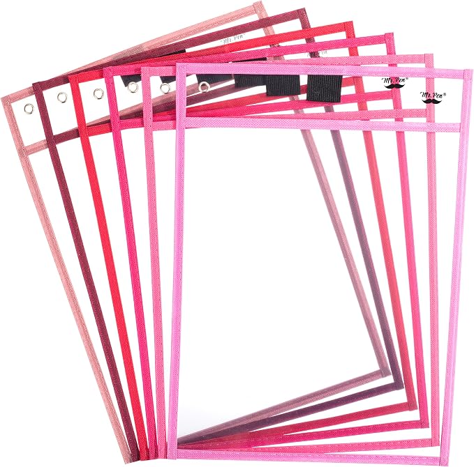 Mr. Pen- Reusable Dry Erase Pocket Sleeves, 6 Pack, Colorful | Clear Plastic by MrPen