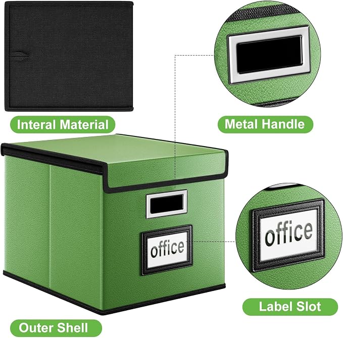 File Organizer Box with Lid, Collapsible Faux Leather Document Organizer - Image 3