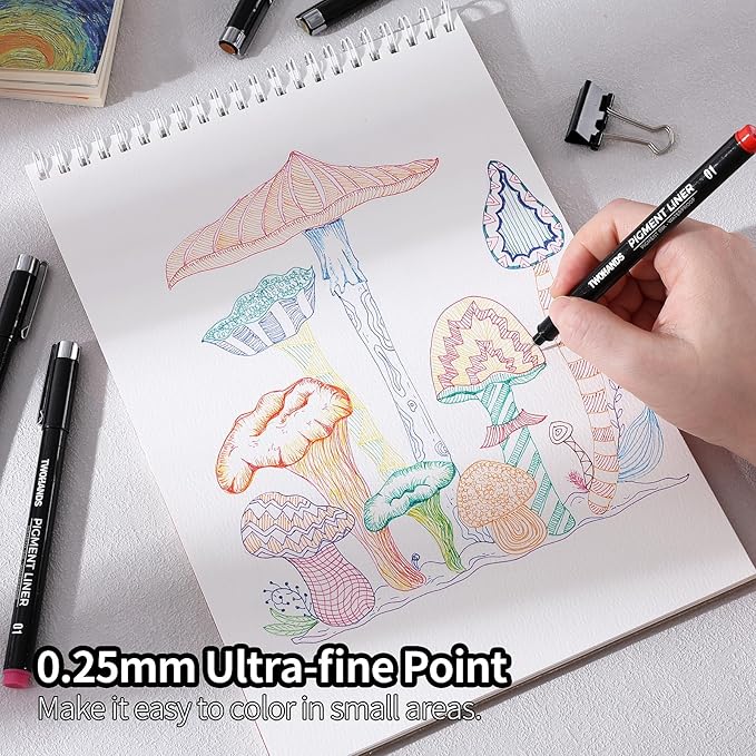 TWOHANDS Micro Pens 01,Art Pens,Fineliner Ink Pens,Set of 12 Technical Drawing pen,Pigment Pen,Fine Point,colord,Waterproof,for Art Watercolor,Sketching,Anime,Manga, 21281-DeskLoop Office