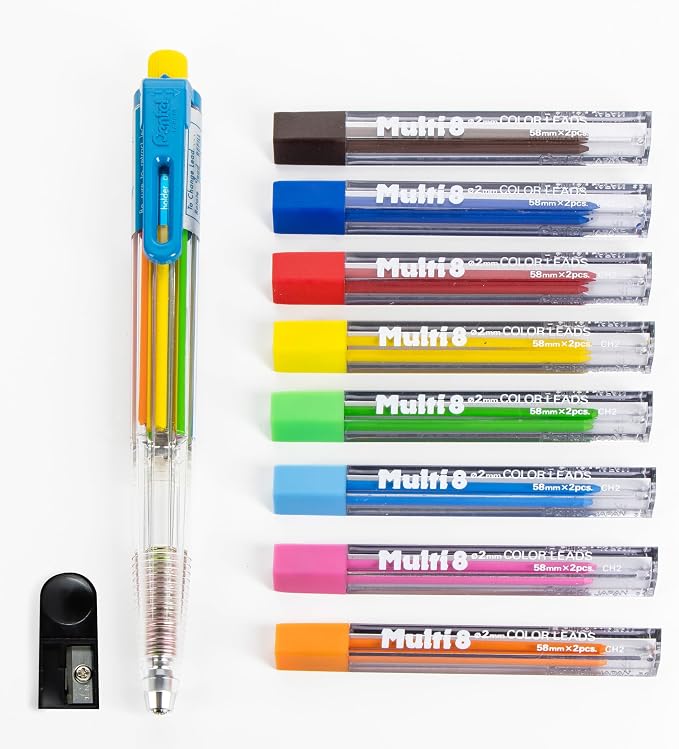 Pentel 8 Color Automatic Pencil Box Set, 8 Color Lead Refills and Sharpener by PentelofAmerica