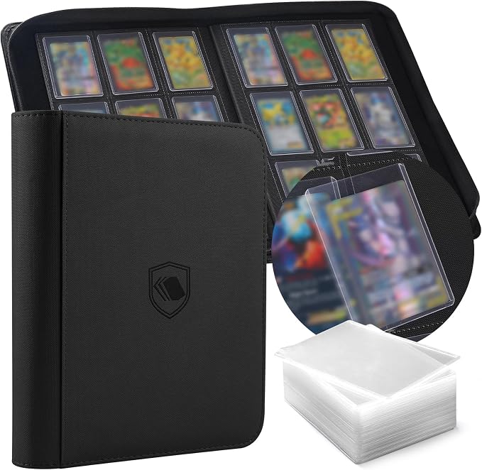 Toploader Binder, Holds 360 Toploader, 100 Toploaders INCLUDED, 9-Pocket PU by Pemocyny