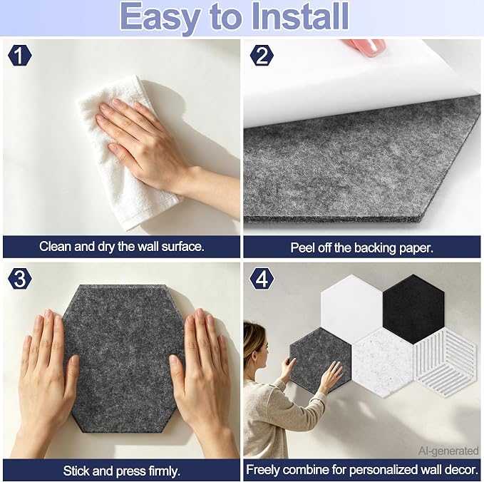 10PCS Hexagon Cork Board Tiles, Self-Adhesive Felt Bulletin - Image 5