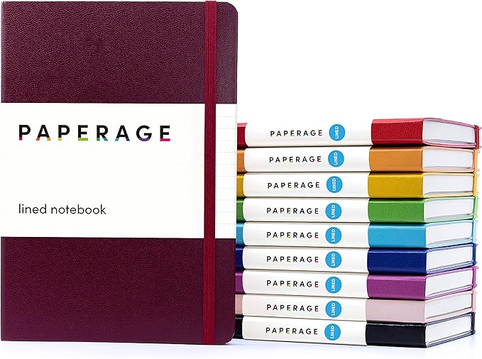PAPERAGE Lined Journal Notebook, 10 Pack, (Bright Rainbow), 160 Pages, Medium 5.6 in x 8 in - 100 GSM Thick Paper – Hardcover Journaling Notebook for Work, School & Note Taking-DeskLoop Office