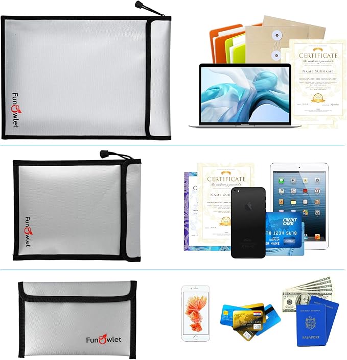 Fireproof Waterproof Money Document Bag, Zipper Storage Organizer, - Image 5