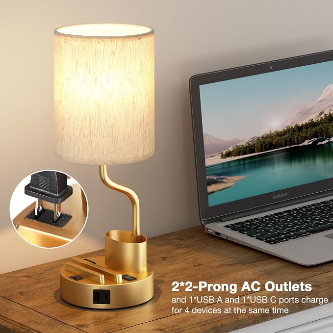 Gold Bedside Table Lamps for Bedroom Set of 2 - Image 4