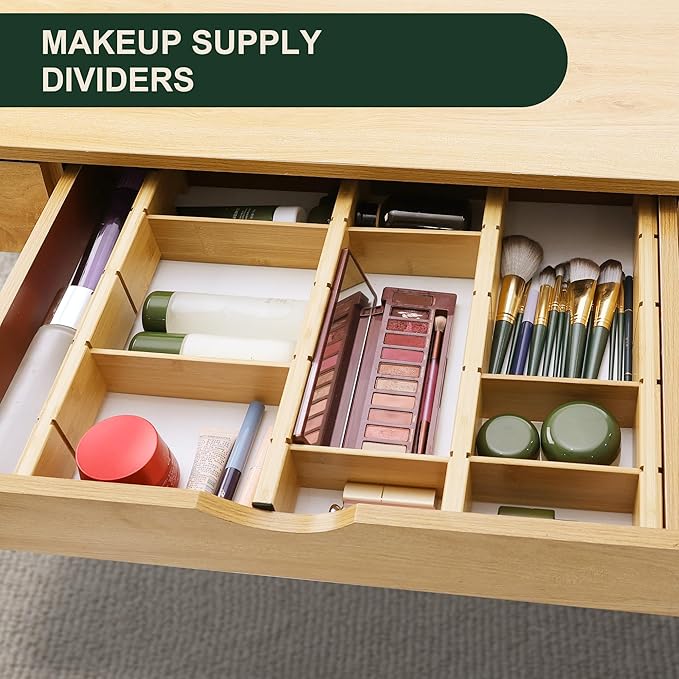 Utoplike Kitchen Drawer Divider with Inserts, Bamboo Drawers Organizer Adjustable, 4 pcs Large Expandable Wood Socks Drawer Organization for Dresser, Office, Spring Loaded-DeskLoop Office