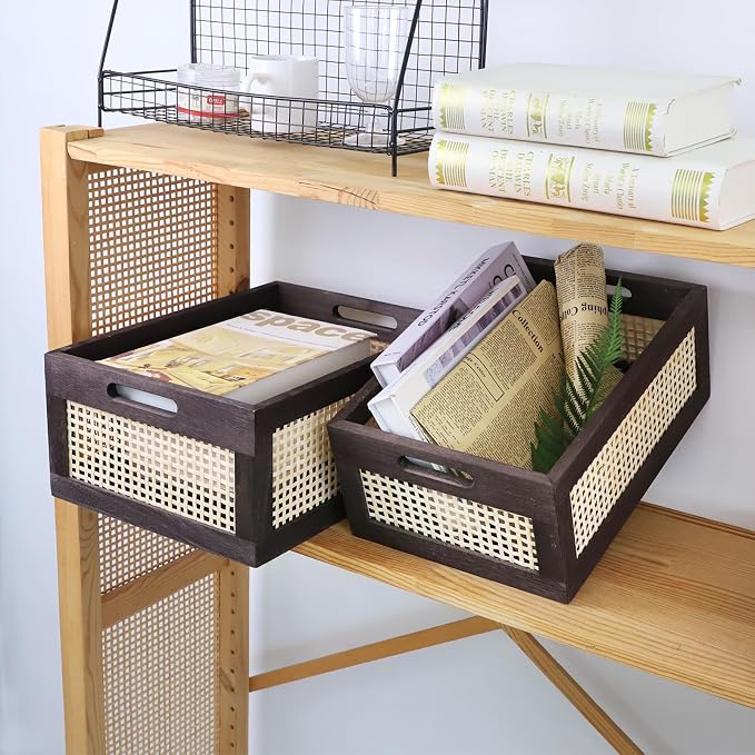 Desktop Storage Basket, Sundry Office Drawer Storage Box, Wood Frame Storage - Image 5