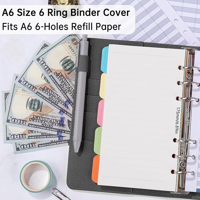 Antner A6 Notebook Binder Refillable 6 Ring Budget Binder Cover - Image 3
