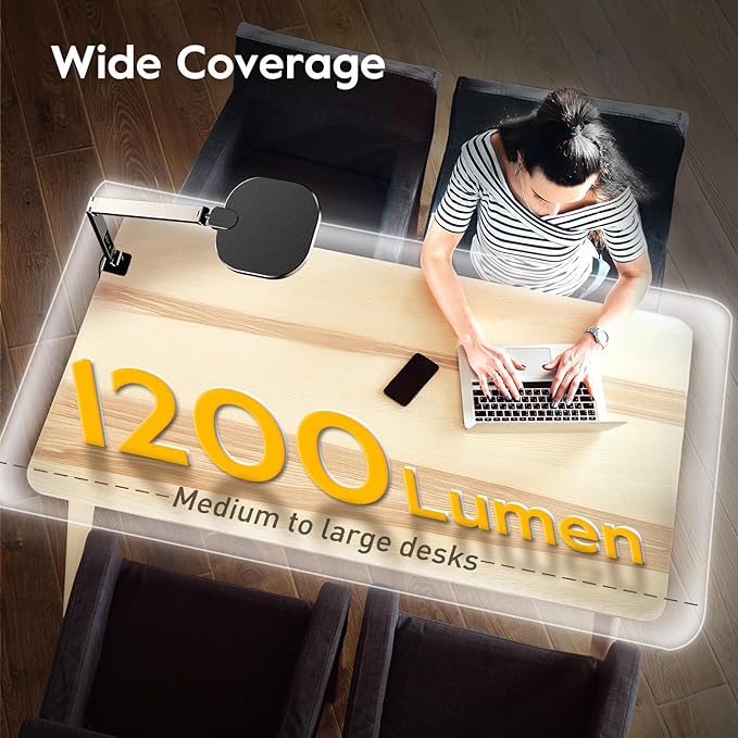Desk Lights for Home Office, 1200 Lumen LED Desk Lamps with Clamp, Highly Eye-Caring Video Conference Light for Computer, 3 Color 10 Brightness Levels for Ideal Lighting, Remote, Memory & Timer-DeskLoop Office