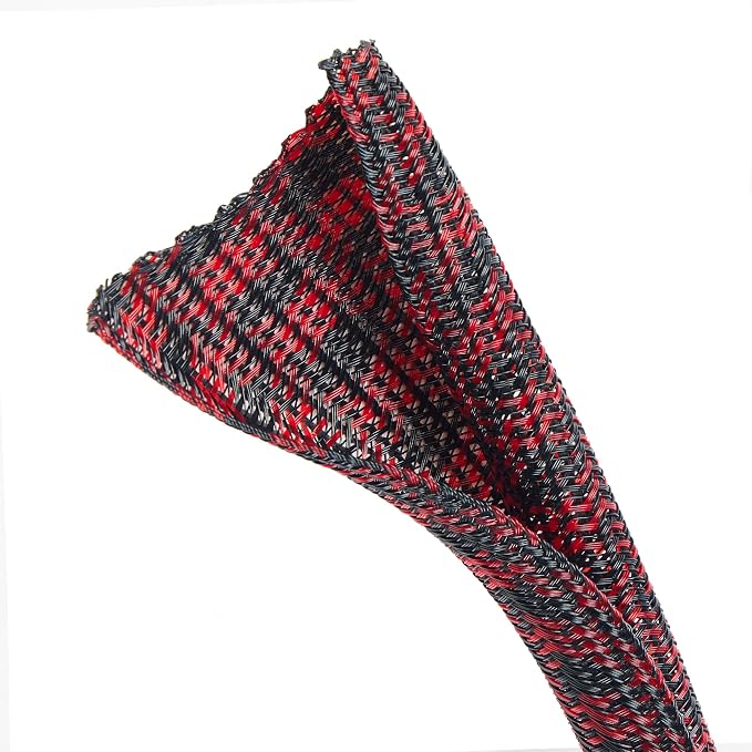 QCSIW Split Cable Sleeve, 1/2 Inch 10ft Black Red Braided Wire Loom - Image 4