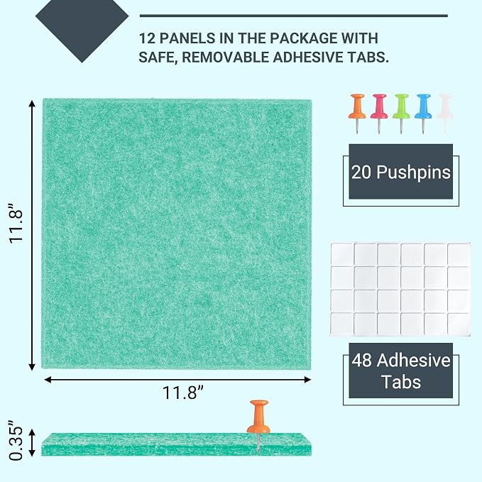 AKTOP Cork Board Bulletin Board 47"x35", 12 Pack Removable Felt Cork Board Tiles - Image 3