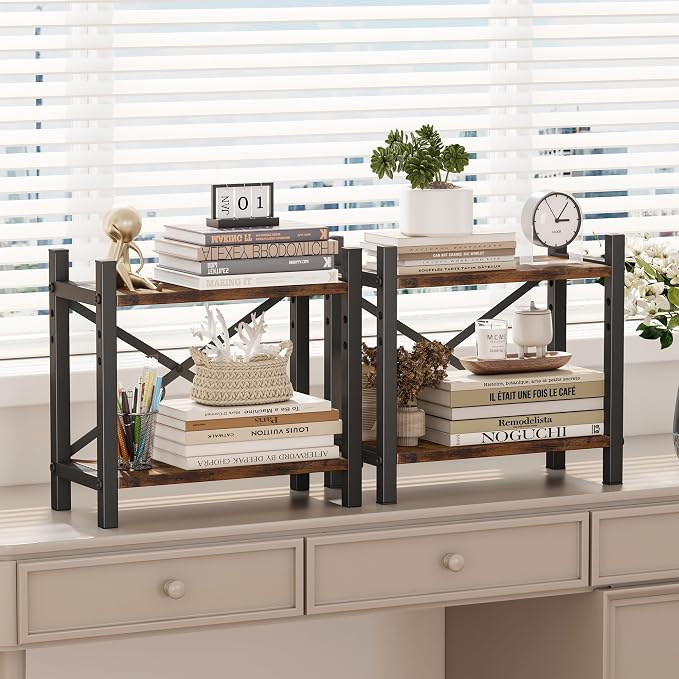 2-Pack Desktop Bookshelf, 4-Tier Stackable Narrow Bookcase, Adjustable - Image 8