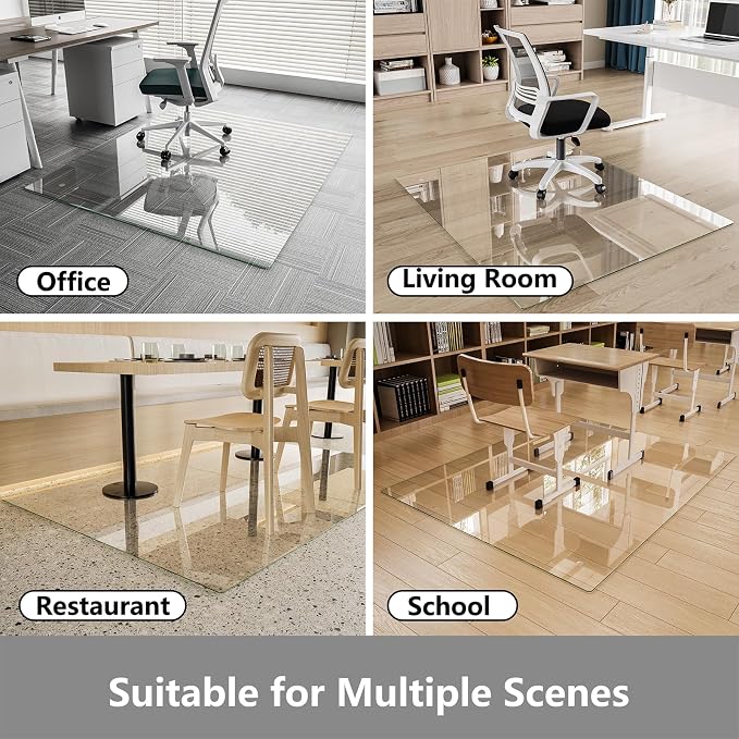 Koonmi Chair Mat for Carpet, Tempered Glass 48"x72" Office Chair Mat, Glass - Image 6