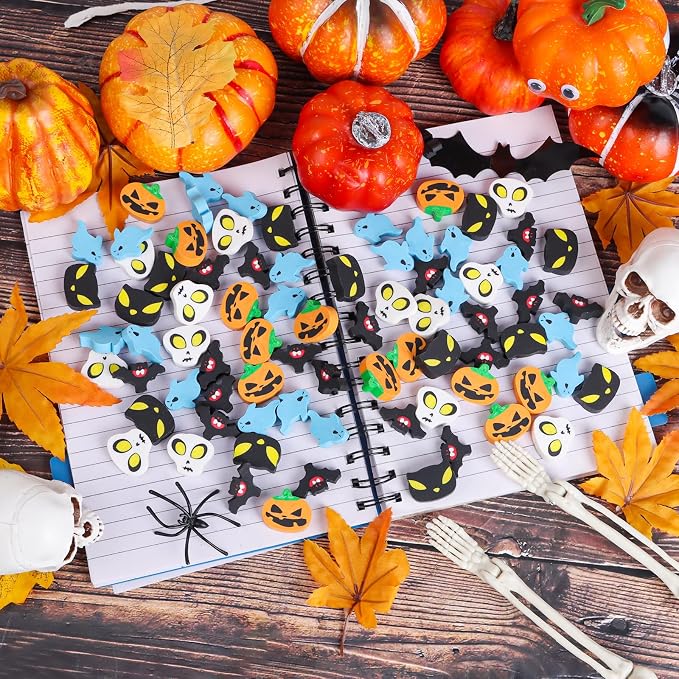 FOIMAS 80pcs Halloween Erasers, Pumpkin Ghost Skull Rubber Erasers - Image 3