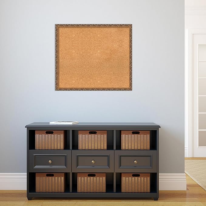 Amanti Art Natural Cork Board for Wall, 26x30 Vision Board with Bronze Frame, Large Corkboard Office Decor for Home Organization, Traditional Corkboard Pinboard to Display Items for Home Organization-DeskLoop Office
