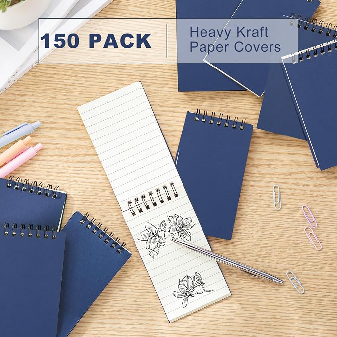 Tenceur 150 Pcs Pocket Notebook Small 3x5 Inch Dark Blue Color Top Spiral - Image 3
