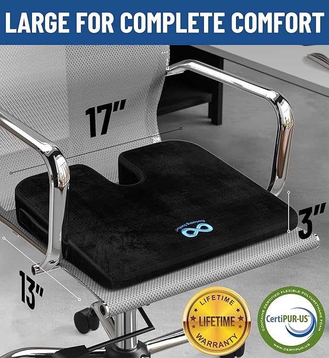 Everlasting Comfort Memory Foam Car Seat Cushion for Long Driving - Back Pain, Sciatica, Tailbone Pain Relief - Adult Booster Wedge Seat Cushions for Car, Truck Seats - Non-Slip, Washable Cover-DeskLoop Office