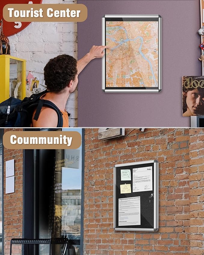 26"x20" Enclosed Bulletin Board, Lockable Weather-Resistant Aluminum Cork Noticeboard for School & Office, Silver Frame w/Black Flet-DeskLoop Office