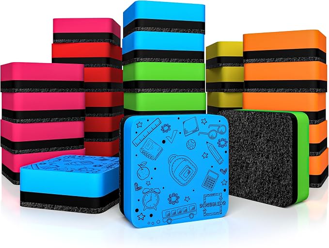 Scribbledo 30 Pack Dry Erase Erasers Assorted Colors Magnetic Whiteboard Erasers by Scribbledo