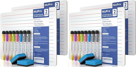 Nicpro Dry Erase Lap Board 9 x 12 inches 4 Pack Ruled Kid Double Sided Blank & by Nicpro