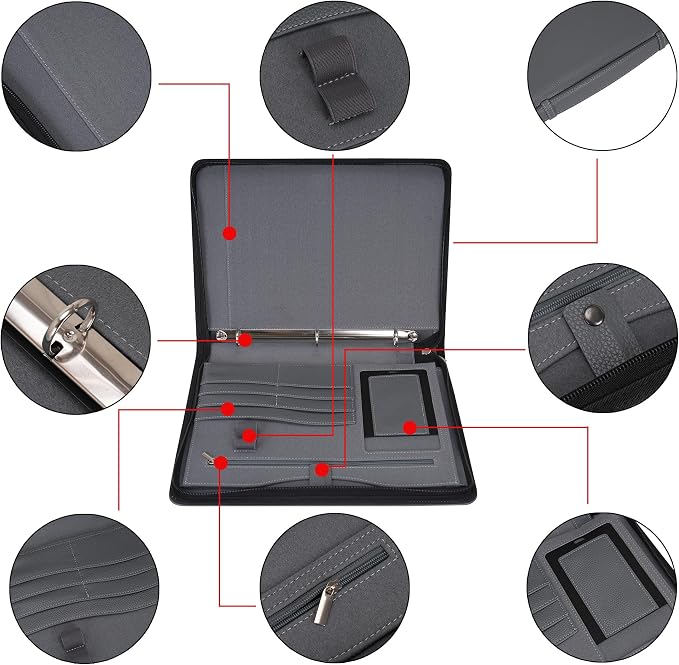 Wonderpool Travel Zippered Portfolio 3 Ring Binder A4 Padfolio Document Case - Image 4