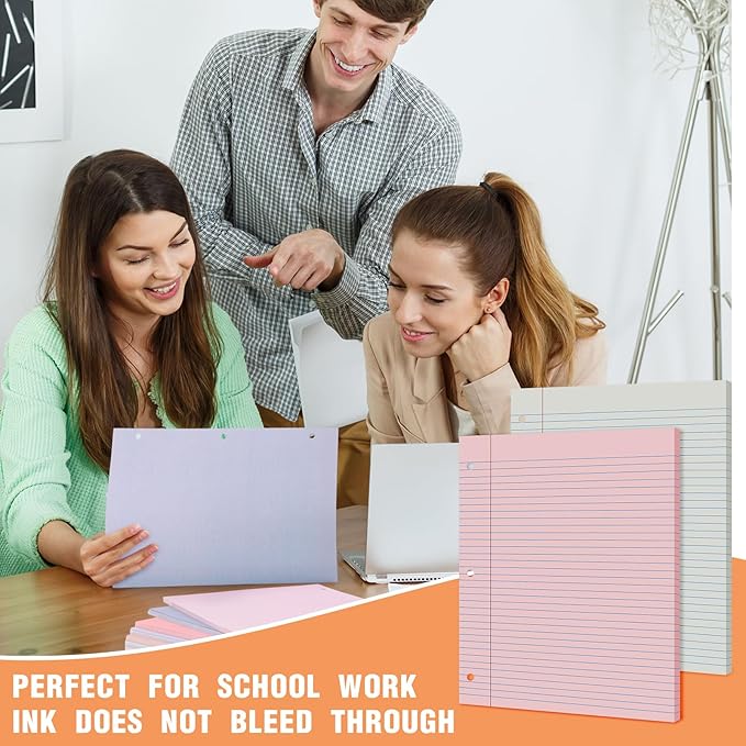 PerKoop 400 Sheets Colored Loose Leaf Paper 8.5" x 11" college ruled Lined 3 Hole Punched notebook Filler Paper for 3 Ring Binders Office School Supplies (Fantasy Color)-DeskLoop Office