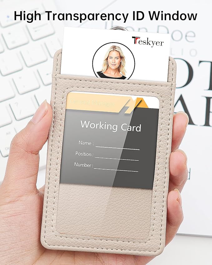 Teskyer Badge Holder with Lanyard, Leather ID Name Badge Card Holder with - Image 4