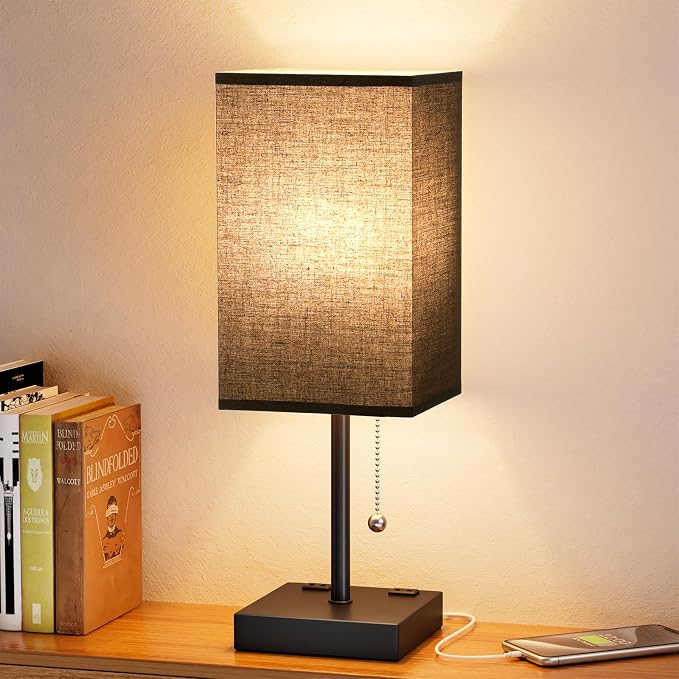 Black Medium Table Lamp with USB Ports by Aooshine