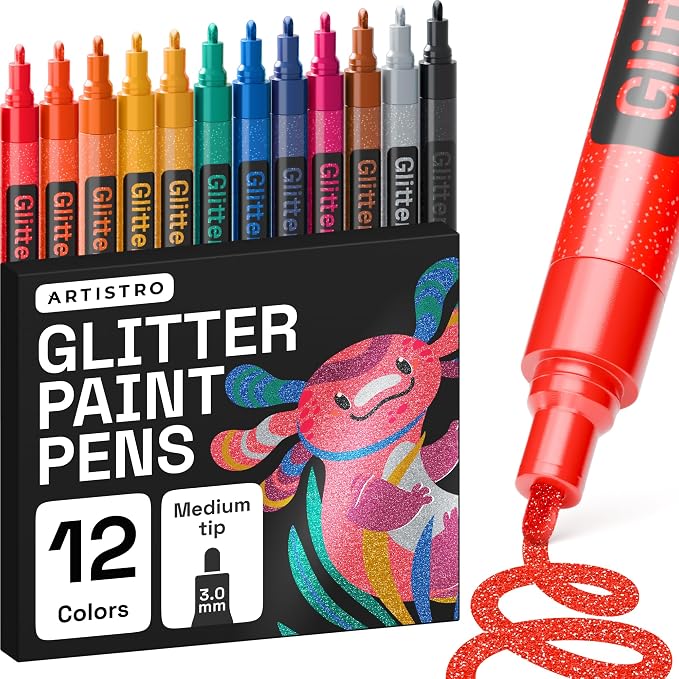 ARTISTRO 12 Glitter Paint Pens for Glass Marking, Rock Painting, Scrapbooking by ARTISTRO