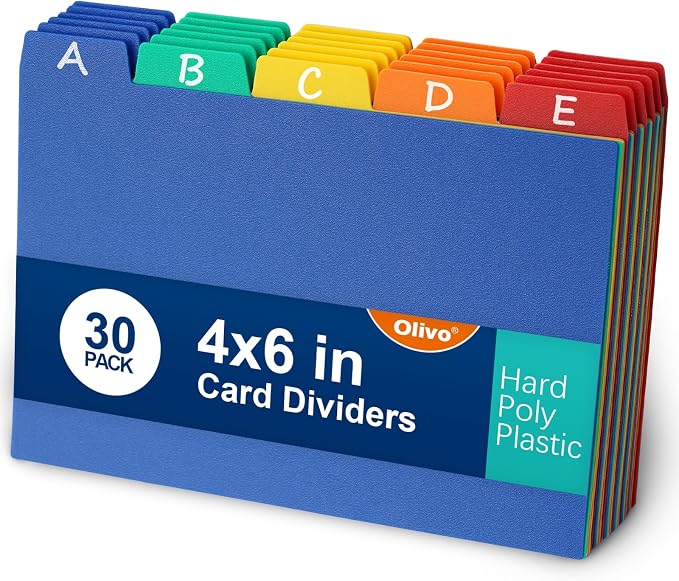 Olivo Index Card Dividers Tabs 4x6 Poly Plastic Card File Guides 4" x 6" by Unknown