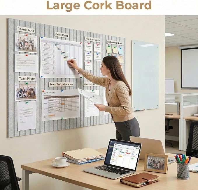 AHEONLAR Felt Bulletin Board 48" x 36", Cork Boards - Image 3