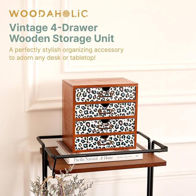 Colorful Leopard Print Wooden Desk Organizer - Image 3