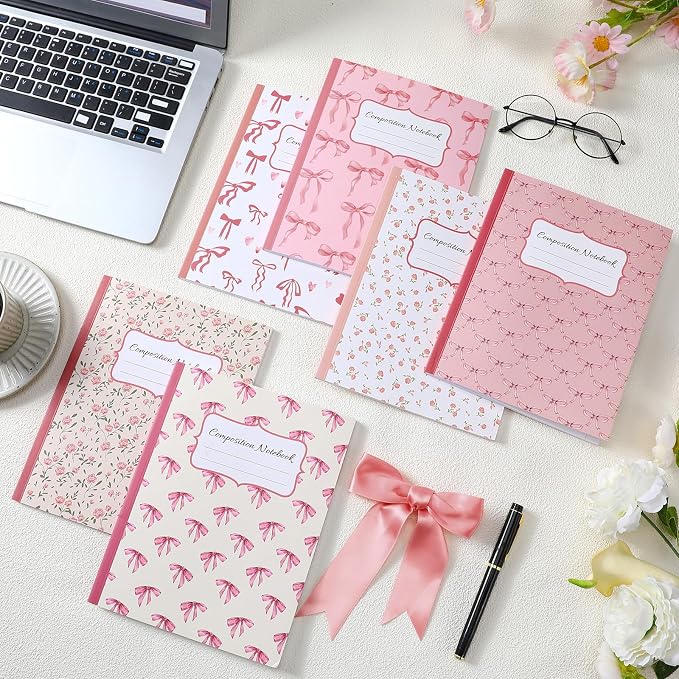Fullhawl 6 Pack Composition Notebook College Ruled Bulk Pink Bow Composition - Image 7