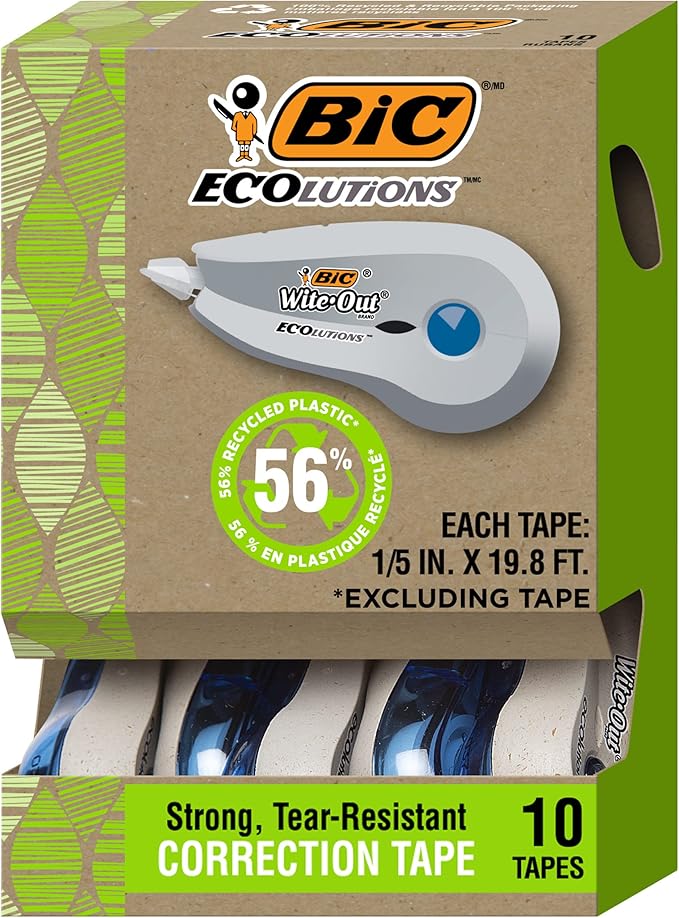 BIC Ecolutions Wite-Out Brand Correction Tape, 19.8 Feet, 10-Count Pack by BIC