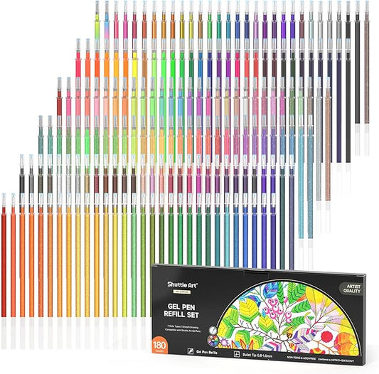 Gel Pen Refills, Shuttle Art 180 Colors (No Duplicates) Gel Pen Refills, 7 Color Types for Kids Adults Coloring Books Drawing Doodling Crafts Scrapbooking Journaling-DeskLoop Office