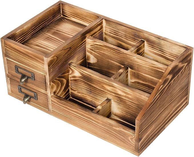 Liry Products Rustic Wooden Desktop Organizer Office Supplies Brown Tabletop - Image 2