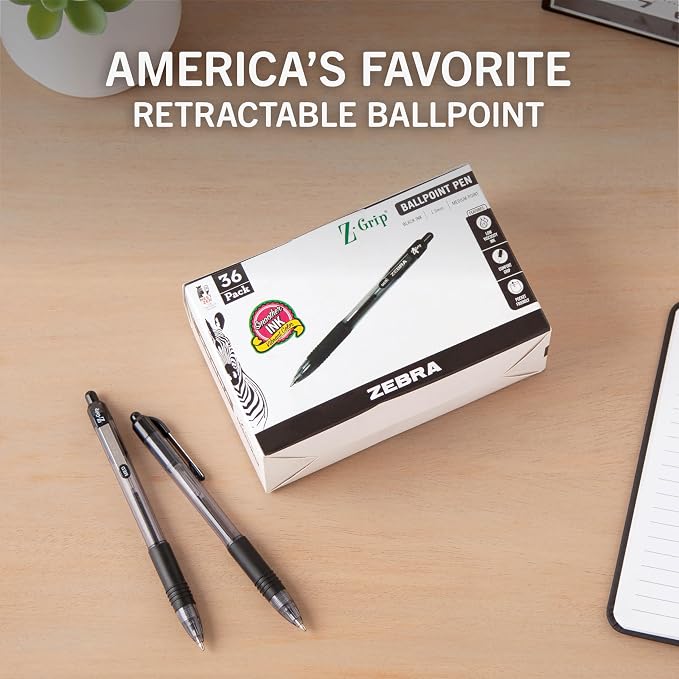 Zebra Pen Z-Grip Retractable Ballpoint Pen, Smooth-Flowing Black Ink, 1.0mm - Image 2