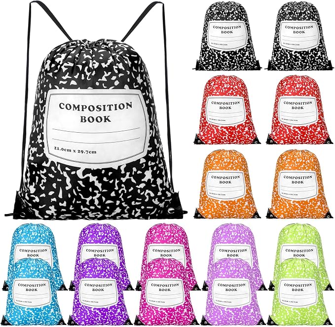 24 Pcs Back to School Composition Book Drawstring Bag Bulk 13"x16" Backpacks by Unknown