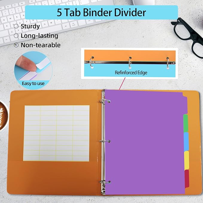 3 Set Dividers for 3 Ring Binders, 5 TAB Binder Dividers - Image 3