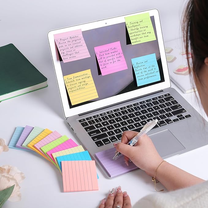 Lined Sticky Notes 3x3 in Ruled Stickies Super Sticking Power Memo Pads - Image 5